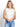 Model is wearing a white scarf hem sweater.