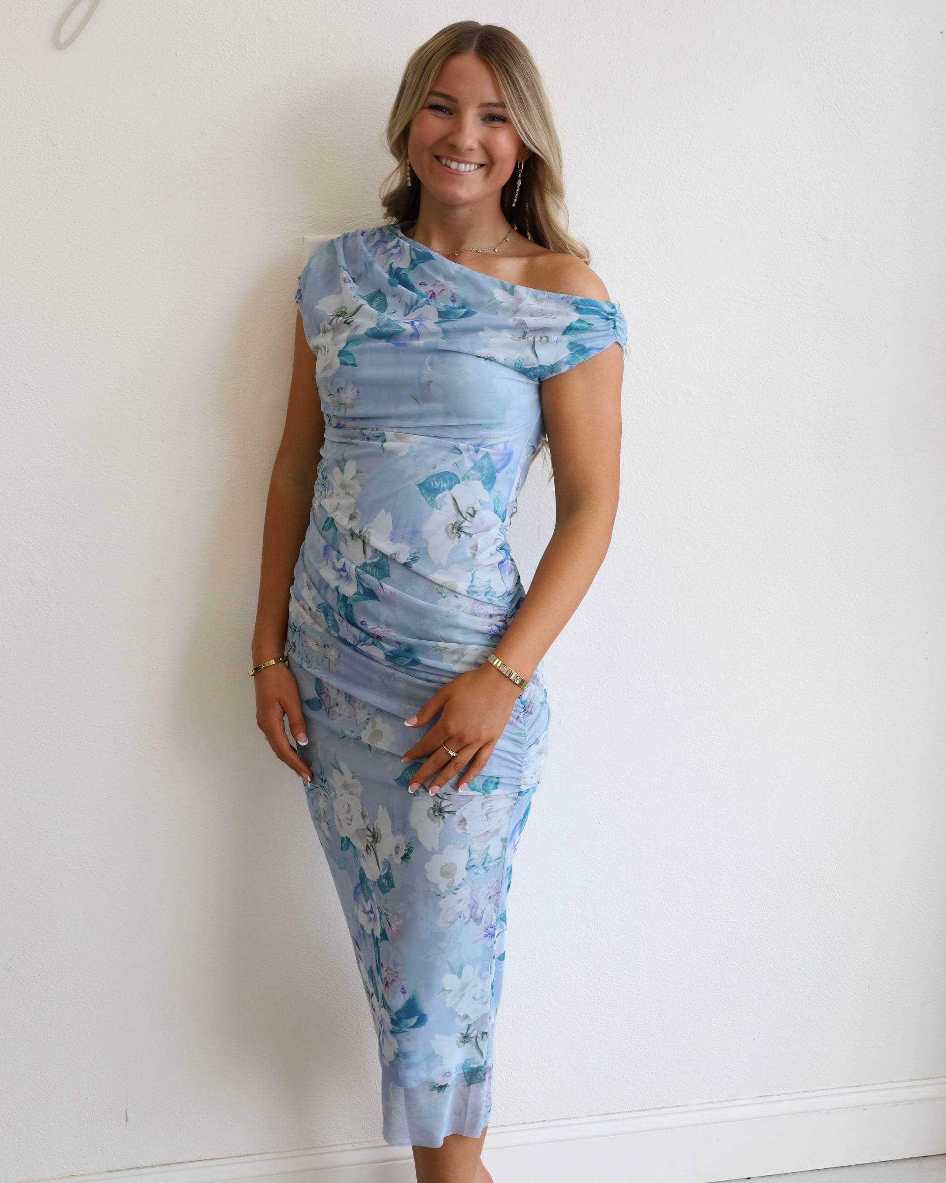 open lace back dress Nali Print Tie Shoulder Maxi Dress