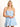 Model is wearing a baby blue strapless cutout romper.