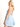 Model is wearing a baby blue strapless cutout romper.