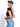 Model is wearing a black cap sleeve crop top.