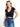 Model is wearing a black v-neck nikibiki top.