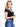 Model is wearing a black v-neck nikibiki top.