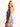 Model is wearing a long blue seamless u-neck tank.