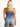 Model is wearing a long blue seamless u-neck tank.