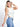 Model is wearing a white scarf hem sweater.