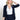 Model is wearing a navy scrunch sleeve blazer.