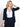 Model is wearing a navy scrunch sleeve blazer.