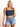 Model is wearing a dark blue square neck tank.