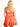Model is wearing an orange strapless cutout romper.